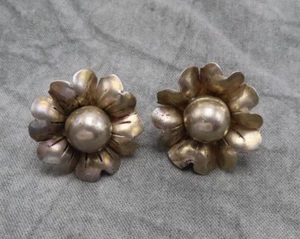 Taxco Sterling Silver Vintage Earrings Flower Leaves Mexico Modernist 815c - Picture 1 of 10