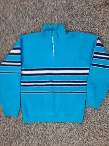 Vintage Gap sportlicher Damenpullover 100 % Merinowolle gestreift 1/4-Reißverschluss Large - Bild 1 von 12