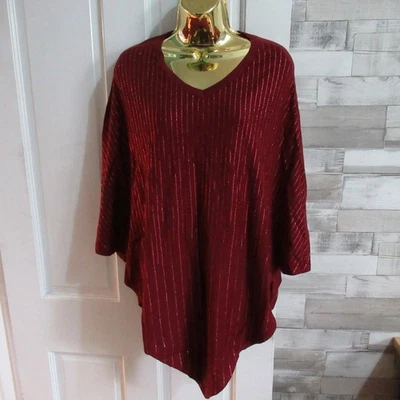 FRANK USHER ● size 12 14 ● red sparkly beaded Xmas poncho cape jumper top ladies - Image 1 of 4