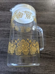 PYREX RARO MARIPOSA ORO JARRA DE BEBIDAS JARRA 8 Y 1/4 PULGADAS CON TAPA ENVÍO GRATUITO A EE. UU. - Imagen 1 de 8