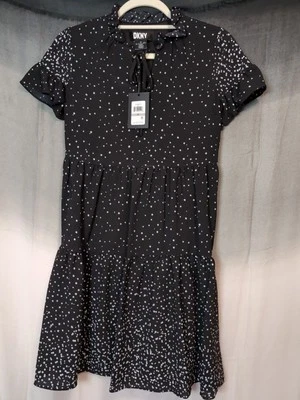 DKNY Woman's Tie Neck Shift Dress Polka Dot Size 0 Petite (412) - Image 1 of 4