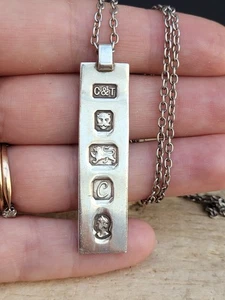 Vintage Sterling Silver Ingot Pendant Chain Necklace. Jubilee - Picture 1 of 11