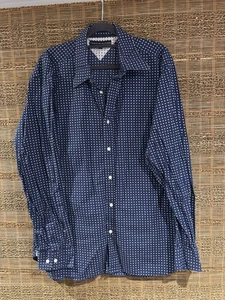 Tommy Hilfiger Navy Blue & White Polka Dot Long Sleeve Men's Shirt Large Cotton - Picture 1 of 14