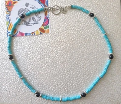 Collana da Uomo Rondelle Turchese e Onice Acciaio 💙 LuaCreazioni 💙 - Immagine 1 di 4