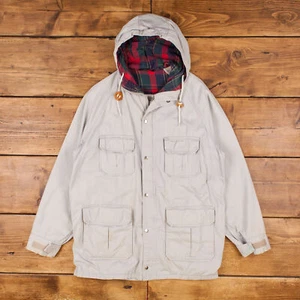 Vintage Field & Stream Parka Jacket M 80s Raglan Grey Snap - Picture 1 of 10