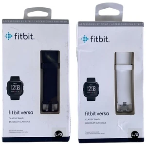 2 Fitbit Versa Band Classic Wrist Watch Band White & Black L / LARGE GENUINE NEW - Picture 1 of 13