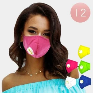 12 Stück Gesichtsmaske Asst. Einfarbige bunte wiederverwendbare waschbare Schutzhülle - Bild 1 von 2