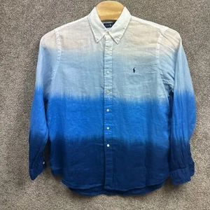 Polo Ralph Lauren Mens XL Ocean Blue Dip-Dyed~Ombre~100% Linen Long Sleeve Shirt - Picture 1 of 10