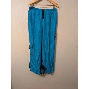 Pantalone cargo Sully Bonnelly seta donna L blu gamba larga caviglia zip tasche - Foto 1 di 11