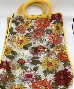 Vintage 1960s/70s Clear Vinyl Flower Beach, Shopping Bag, Hippie Large Tote - Picture 1 of 8