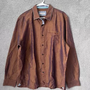 32 Bar Blues Shirt Men XL Brown Iridescent Cotton Linen Blend Long Sleeve Preppy - Picture 1 of 11