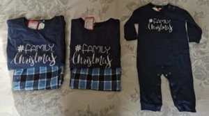 Navy & Check/Tartan Family Christmas Pyjamas - Picture 1 of 4