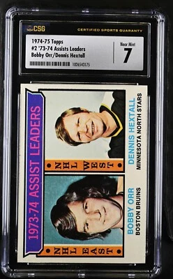 1974-75 Topps #2 Assists Leaders - Bobby Orr Boston Bruins - CSG 7 NrMt - Image 1 of 2