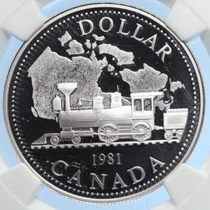 1981 CANADA UK Elizabeth II Railway Train PROOF Silver Dollar Coin NGC i106785 - Picture 1 of 5