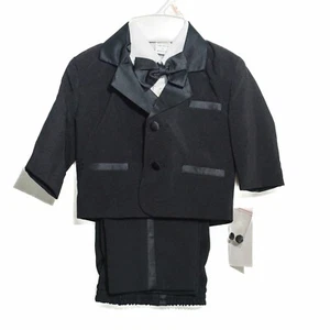 Formal Boys 5-pc Black Outfit and Suits Set Pants Jacket Formal Events S 12M NWT - Picture 1 of 7