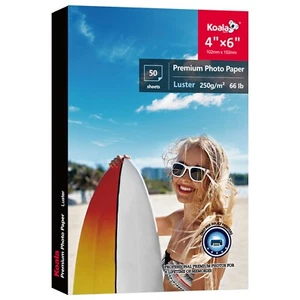 Papel fotográfico Koala Premium Luster 4x6 brillo suave 66 lb impresora de inyección de tinta 50 hojas - Imagen 1 de 10