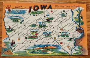 Mapa postal de saludos desde Iowa State PC 1960 imagen en color Tall Corn State - Imagen 1 de 1