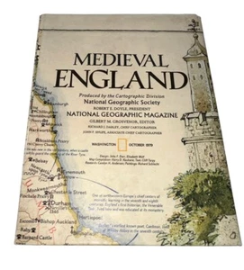 Vintage National Geographic October 1979 Medieval England Map Poster - Picture 1 of 6