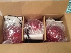 Kringle Express Set of 3 Holographic 6" Spheres with Starbursts RED H200719 - Picture 1 of 2