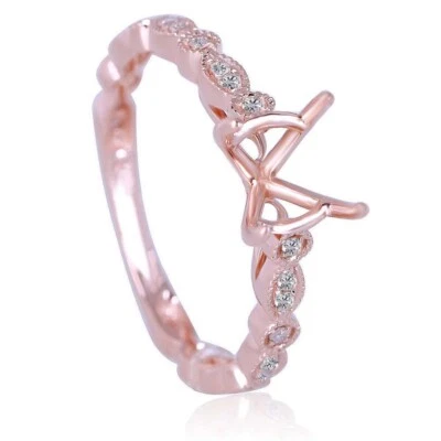 Anillo de boda de oro rosa macizo de 10 quilates con montura semi montada de diamantes naturales de 1/5 quilates Foto 1 de 4