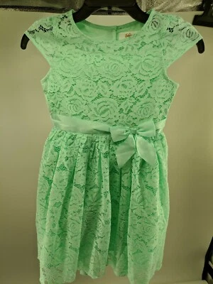 Vestido de encaje verde claro para niñas con acento de moño talla 8 Foto 1 de 4