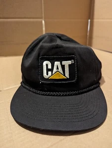Vintage CAT Caterpillar schwarz Netz Trucker Druckknopflasche Mütze, Aufnäher - Made in USA  - Bild 1 von 3
