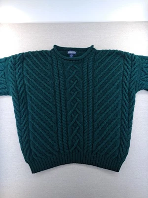Vtg Lands End Wool Sweater Mens XL Green Cable Knit Roll Neck England Fisherman - Image 1 of 4