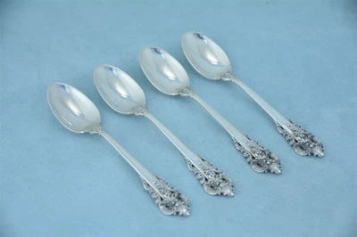 4 colheres de prata esterlina barroca Wallace Grande 4-1/8" Demitasse sem monograma - Imagem 1 de 4