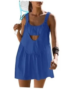 Women Tennis Dress with Built in Shorts and Bra Sleeveless Casual Backless - Picture 1 of 6