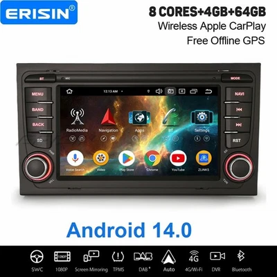Android 14 Autoradio für Audi A4 S4 RS4 SEAT EXEO 64GB Navi Carplay DAB+ DSP USB - Bild 1 von 4