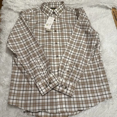 Mens Cabelas NanoTex Fabric Button Down Brown Plaid Shirt Mens Size Large Nwt - image 1 of 4