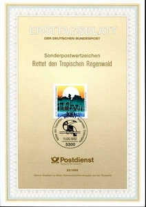 1992 Germany. Save The Tropical Rain Forest. SG 2466 FDC. Ersttagsblatt 22/1992 - Picture 1 of 1