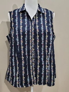 Charter Club ärmelloses Druck Shirt unerschrocken blau Combo Größe 16/XL - Bild 1 von 8