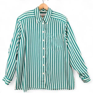 Liz Claiborne Button Up Shirt Damen 14 grün weiß gestreift Langarm Tasche - Bild 1 von 8