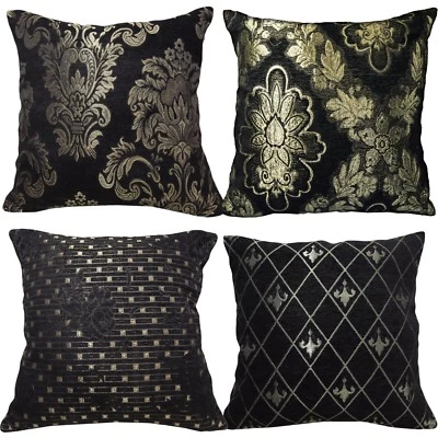 Pillow Cover*Black Damask Chenille Sofa Seat Pad Cushion Case Custom Size*Wk10 - Image 1 of 2