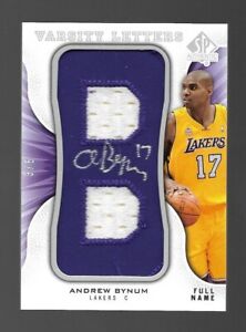 2008-09 Upper Deck SP Varsity Letters Andrew Bynum Patch Auto #3/5