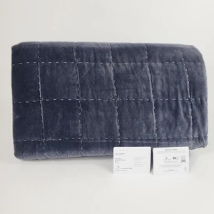 Pottery Barn Velvet Handcrafted Box Stitch Quilt Cool Charcoal Full Queen - Picture 1 of 3