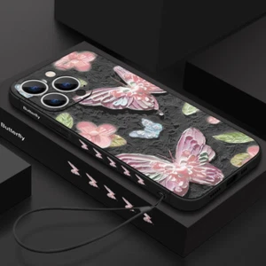 For iPhone 16 15 14 Pro Max 13 12 Mini 11 XR Butterfly Phone Case With Lanyard - Picture 1 of 26