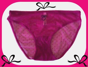 XXL Hot Fushia Pink Polka Dot Mesh w Bow Stretch Victoria's Secret BIKINI Panty - Picture 1 of 11