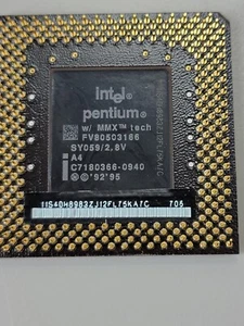 Vintage Intel Pentium w/MMX tech 166 FV80503166 SL27H/2.8v Socket 7 CPU Gold - Picture 1 of 3