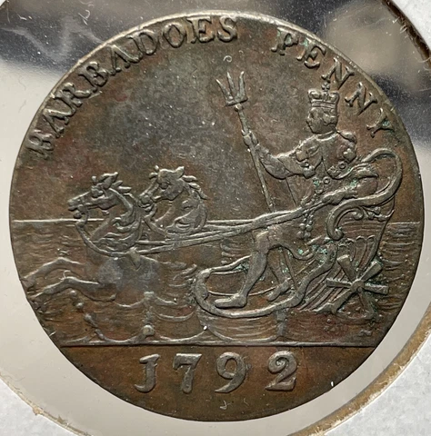 1792 Barbados Penny KM# Tn10 XF Cover
