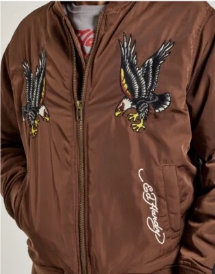 Ed Hardy Bomber куртка размер средний коричневый мужской совершенно новый вышитый пантера/орел - Изображение 1 из 2