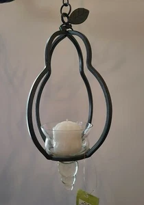 Candelabro colgante de hierro + candelabros con gotas de vidrio + 4 velas ~ pera de fruta - Imagen 1 de 7