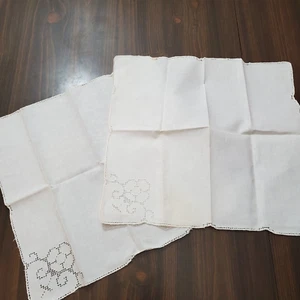 Cloth Napkins 2 White Handmade Cutwork Linen 15x16" Antique Vintage Farmhouse - Picture 1 of 8