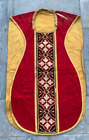 Antique French Church Vestment Chasuble Priest Brocade Hand Embroidered Vestment