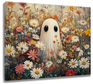 Arte de pared abstracto fantasma de Halloween divertido rosa margarita para baño sala de estar - Imagen 1 de 15
