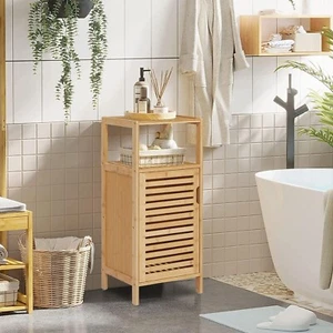 Bathroom Bamboo Storage Cabinet Freestanding Floor Cabinet with Door and Shelf - Picture 1 of 10