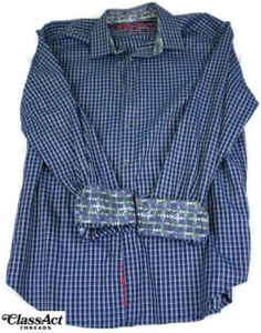 Robert Graham Shirt Men Long Sleeve Button Up Flip Cuff Blue Geometric L EUC - Picture 1 of 11