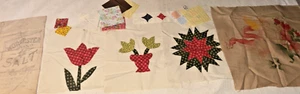 Antique Handmade Quilt Top Pieces & Material (Tulip, Star & Flower, Etc...) - Picture 1 of 20