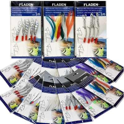 10 PACKS MIXED FEATHERS MACKEREL FLADEN SEA FISHING RIGS DAYLIGHT TINSEL SILVERS - Image 1 of 3